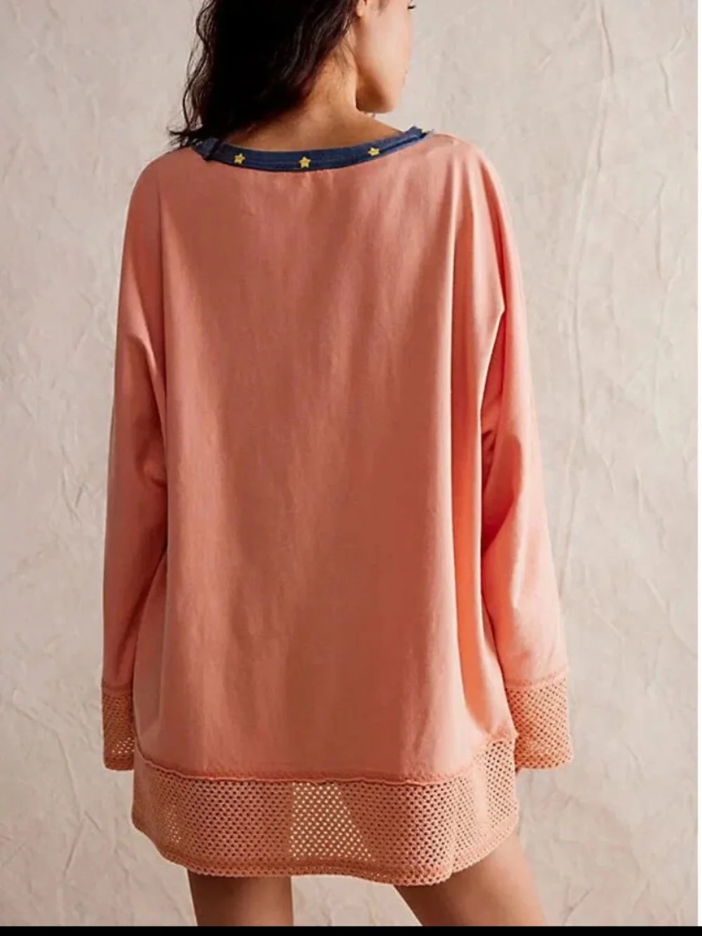 We The Free FP Courside Tee Tunic 1985 Peach Salmon Women Medium Long Sleeve